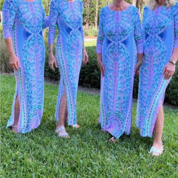 Lilly Pulitzer Vibrant Blue and Pink Long Sleeve Dress - Picture 2 of 5